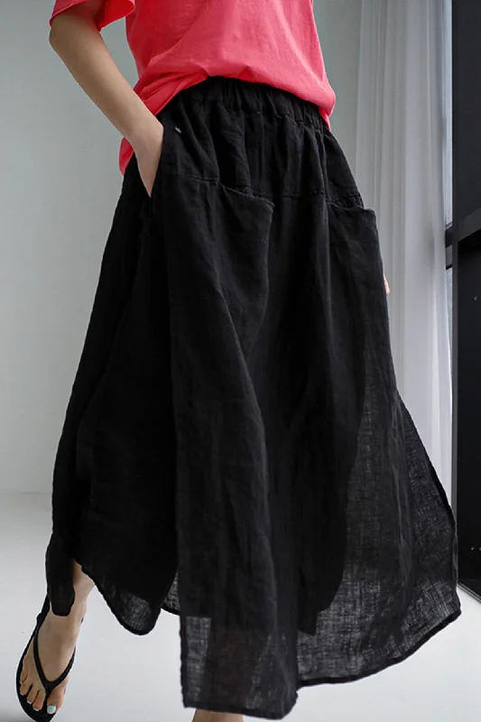 TastyHottie - Linen Solid Pocketed Midi Skirt cashmere skirt fine