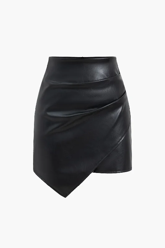 Asymmetrical Faux Leather Ruched Skirt leather skirt sleek