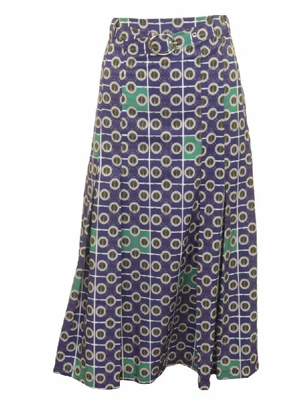 Mizzoni Belted Print Pleat Skirt pencil skirt chic