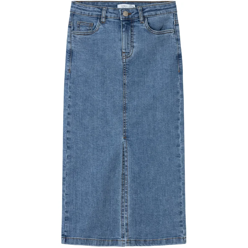 Name It Medium Blue Denim Kylie Maxi Denim Skirt silk skirt lustrous