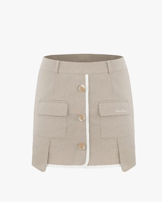 Out Pocket Slit Skirt - Beige velvet skirt rich