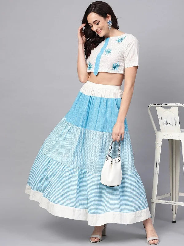 Women's Handloom Embroidered Top With Skirt - Pannkh leather skirt durable