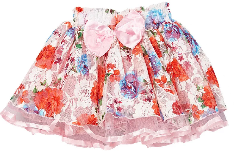 Pink Ribbon/Bow Floral Lace Tutu Skirt linen skirt breathable