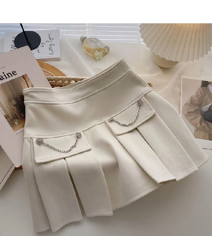 Pleated half length skirt age personalized chain high waist A-line skirt  5373 corduroy skirt cozy