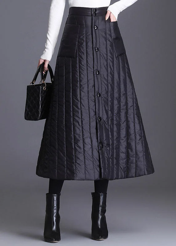 Plus Size Black Button Pockets Fine Cotton Filled Skirts Winter corduroy skirt durable