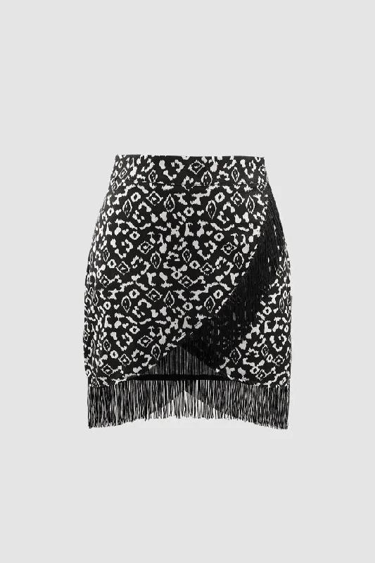 Printed Fringe Hem Wrap Mini Skirt linen skirt natural
