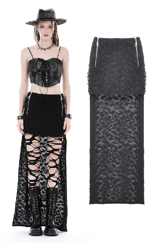Punk devil hands high low skirt KW312 silk skirt lustrous