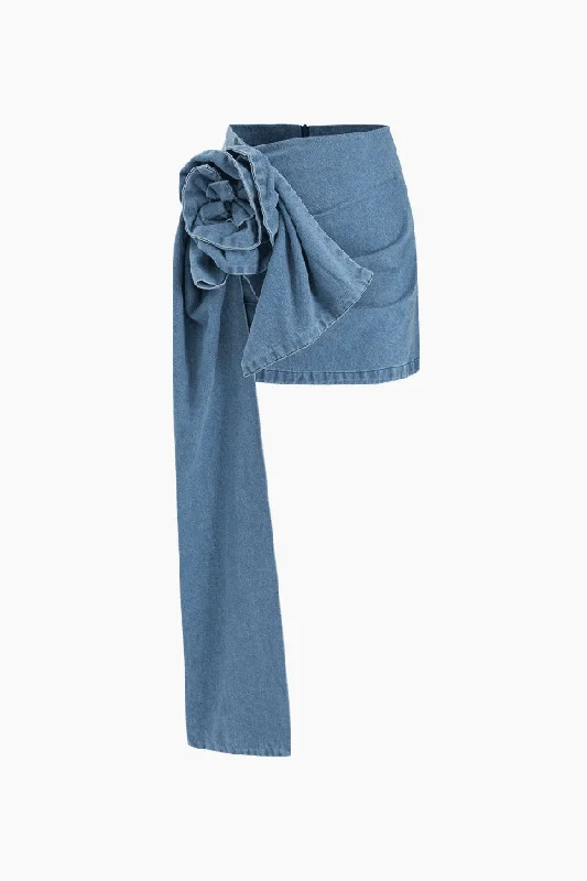 Rose Corsage Denim Mini Skirt velvet skirt plush