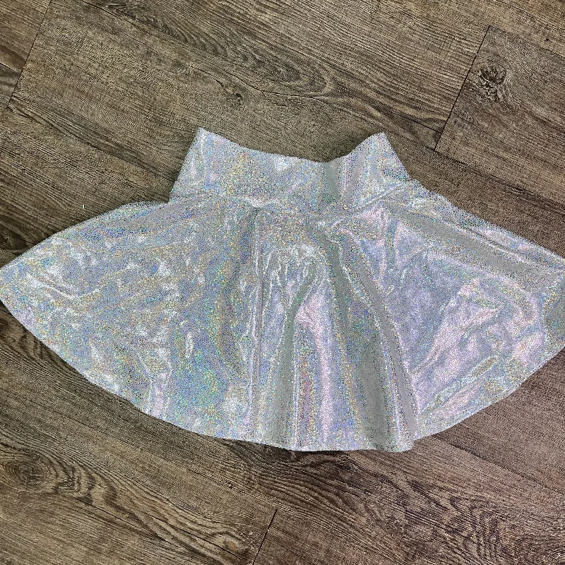 SALE - XS Only - 13" Skater Skirt - Silver on White Holo silk skirt smooth