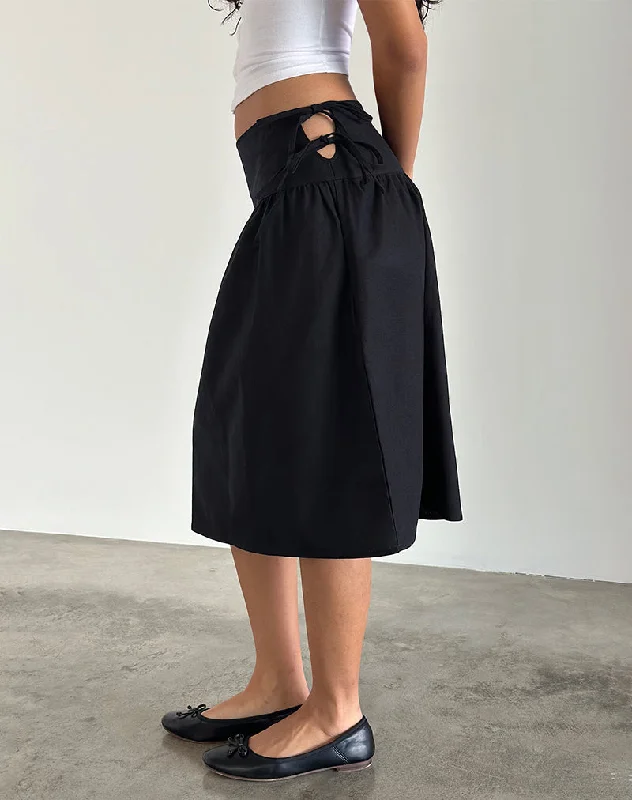 Sasay Midi Skirt in Black Linen Rami cashmere skirt soft