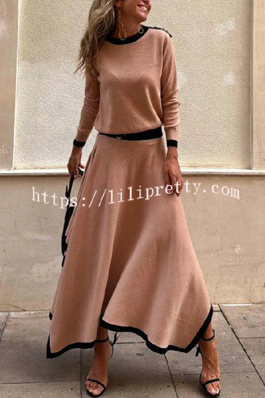 Kadie Colorblock Elastic Waist Buckle Detail Irregular Hem Maxi Skirt corduroy skirt durable