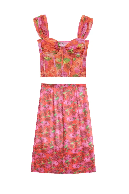'Tiffany' Floral Tulle Sleeveless Top & Skirt modal blend skirt