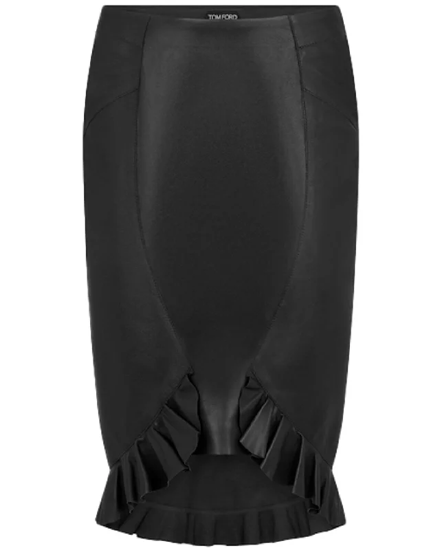 Black Leather Guanteria Asymmetric Skirt cashmere skirt soft