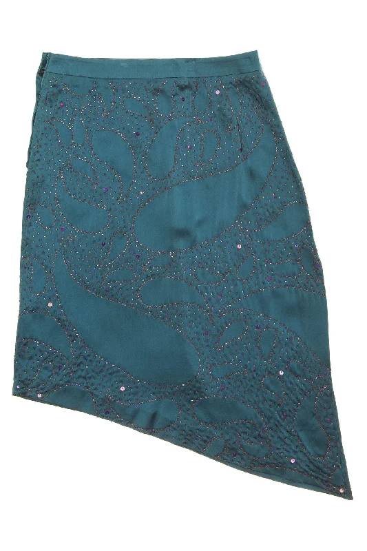 Ungaro - Teal Beaded Asymmetrical Skirt - FR 38 denim skirt durable