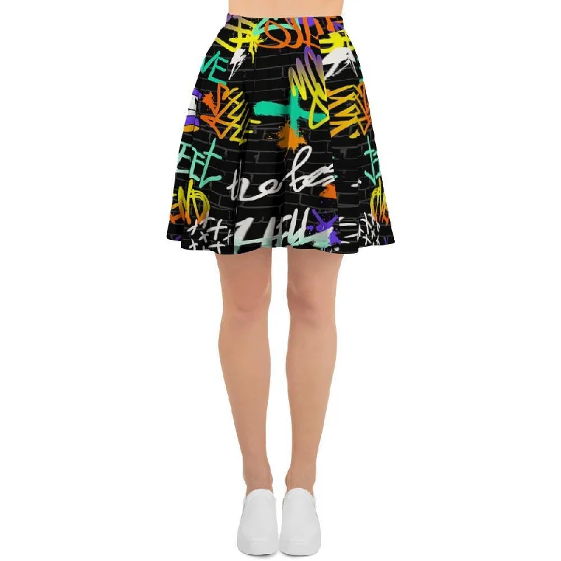 Urban Graffiti Print Women's Skirt silk skirt luxurious