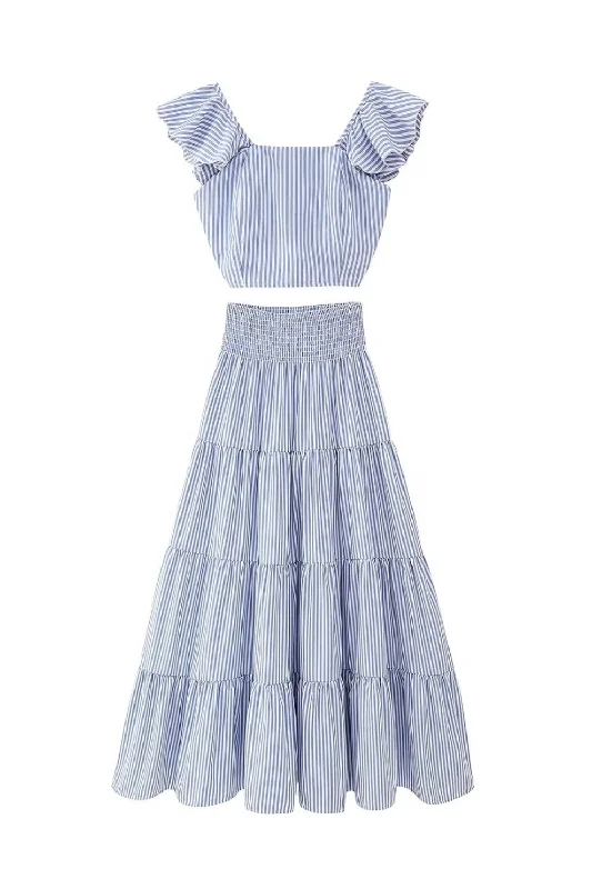 'Veronica' Striped Sleeveless Top & Tiered Skirt Set velvet skirt plush
