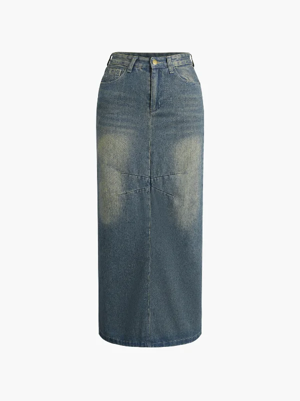 BerryBetty - Vintage Back Slit Long Jean Skirt lace skirt elegant