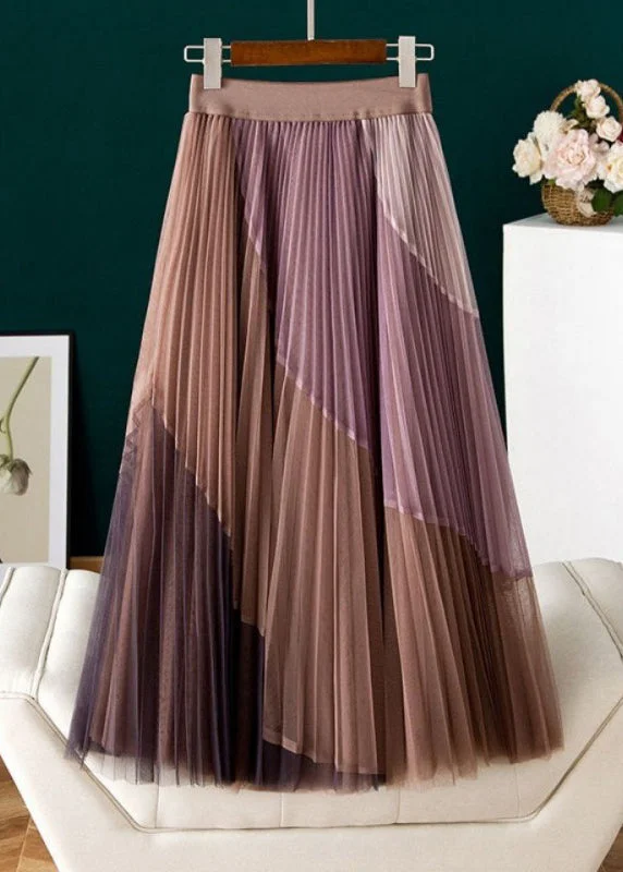 Vintage Purple Casual Print Pleated Fall Skirts velvet skirt glossy