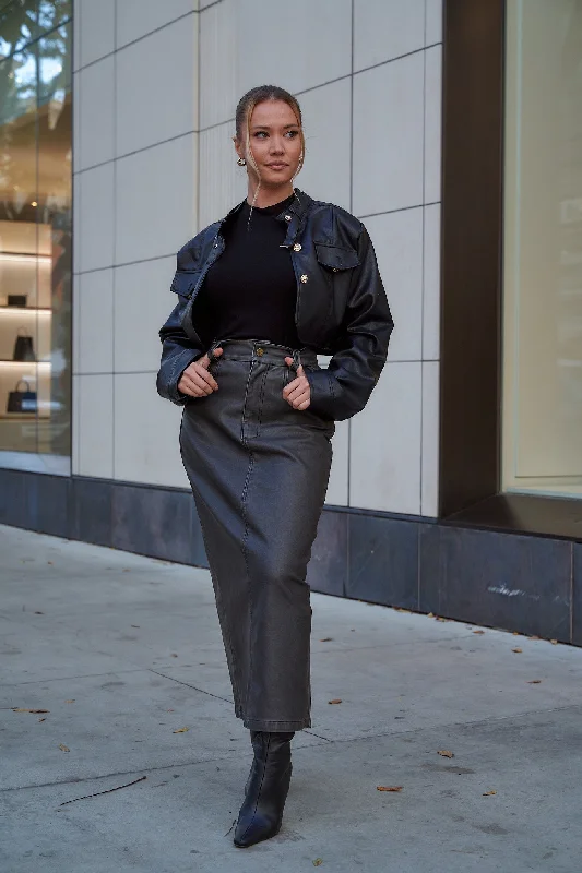 Washed Gray Leather Skirt lace skirt romantic