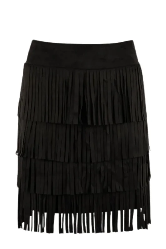 WAY Black Short Fringe Skirt linen skirt airy