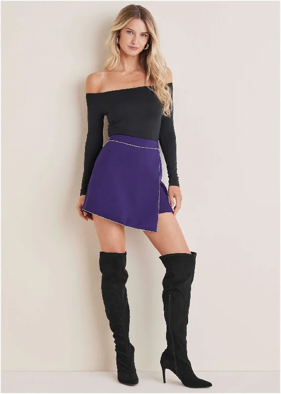 Rhinestone Scuba Mini Skort - Violet Indigo elastic waist skirt