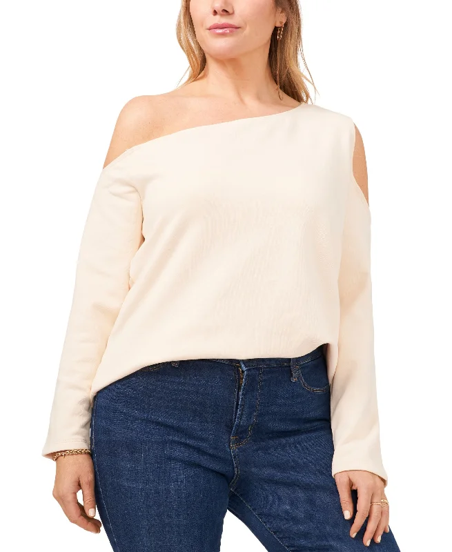 1.State Plus Size Asymmetrical Cold Shoulder Fleece Sweatshirt Hoodie with Side Slits Relaxed Casual 1.State Plus Size Asymmetrical Cold Shoulder Fleece Sweatshirt Hoodie with Side Slits Relaxed Casual