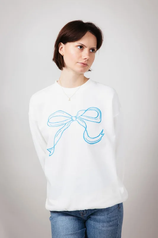 1897 Active Embroidered Bow Fleece Sweatshirt for Women in Ivory | GT874-IVORY Hoodie with Hidden Zipper Minimalist Clean