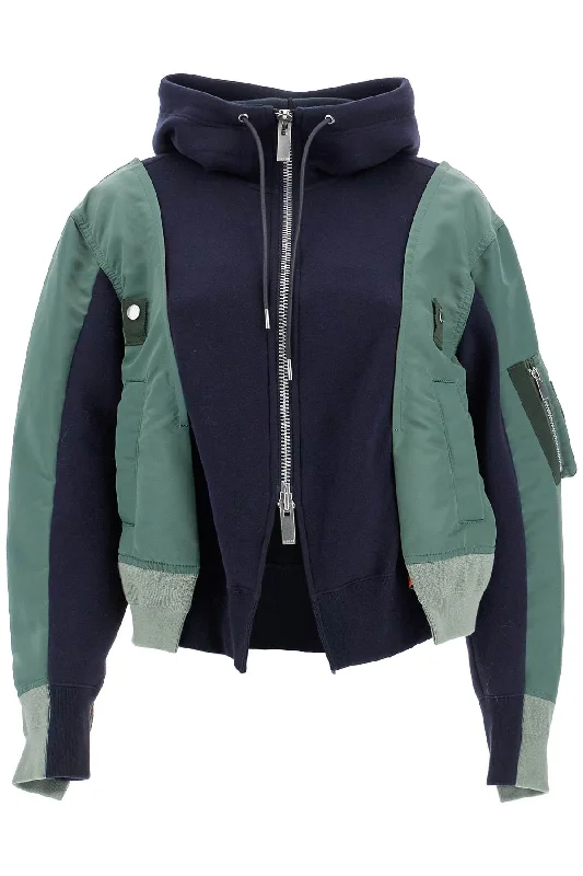 Hybrid Sweatshirt With Zip And Hood  - Blue Hoodie with Lining Warm Insulated