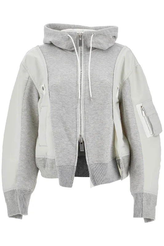 Hybrid Sweatshirt With Zip And Hood  - Grey Hoodie with High Neck Warm Protective