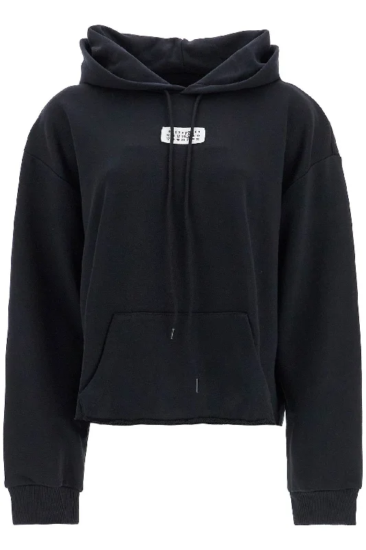 Boxy Hoodie With Hood  - Black Hoodie with Button Placket Classic Preppy
