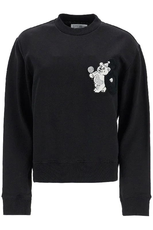 Party Bear Sweatshirt  - Black Hoodie with Hem Applique Textured Unique