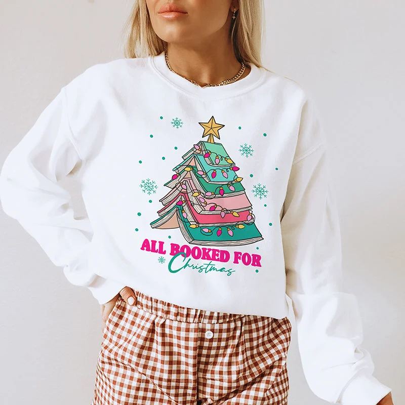 All Booked For Christmas Crewneck Sweatshirt Hoodie Dress Longline Feminine