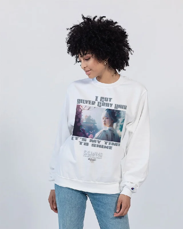 Asian sister with silver grey hair Unisex Sweatshirt | Champion Hoodie with Pattern Geometric Abstract Asian sister with silver grey hair Unisex Sweatshirt | Champion Hoodie with Pattern Geometric Abstract