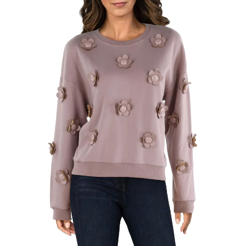 Womens Applique Crewneck Sweatshirt Hoodie with Batwing Sleeves Loose Dramatic