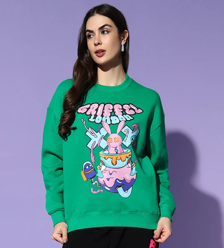 BUNNY Round Neck Oversized Sweatshirt Hoodie with Tied Waist Feminine Flattering