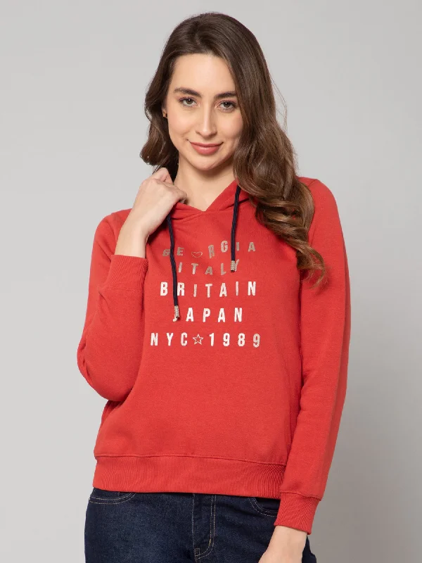 Women Rust Sweatshirts Hoodie with Hem Ribbing Snug Secure