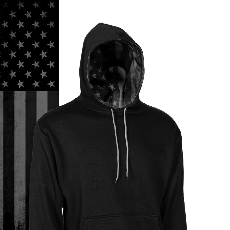 Classic Lined Hoodie | Blackout American Flag Hoodie with Tie-Dye Psychedelic Retro