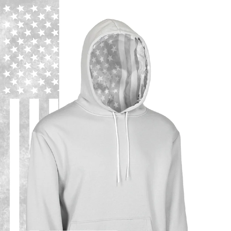 Classic Lined Hoodie | Ghost American Flag Zip Hoodie Drawstring Kangaroo Pocket