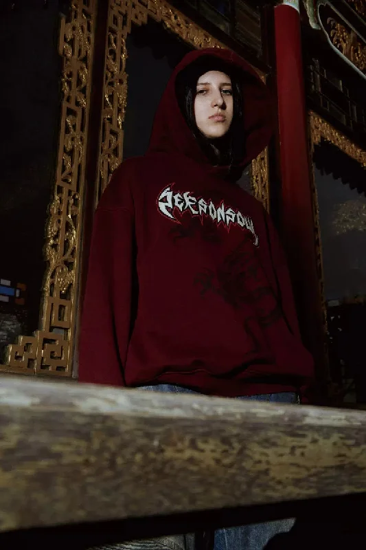 Dragon Hoodie Hoodie with Hem Raw Edge Edgy Unfinished