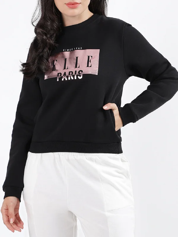 Elle Women Solid Round Neck Full Sleeves Sweatshirt Hoodie with Relaxed Fit Easy Casual Elle Women Solid Round Neck Full Sleeves Sweatshirt Hoodie with Relaxed Fit Easy Casual