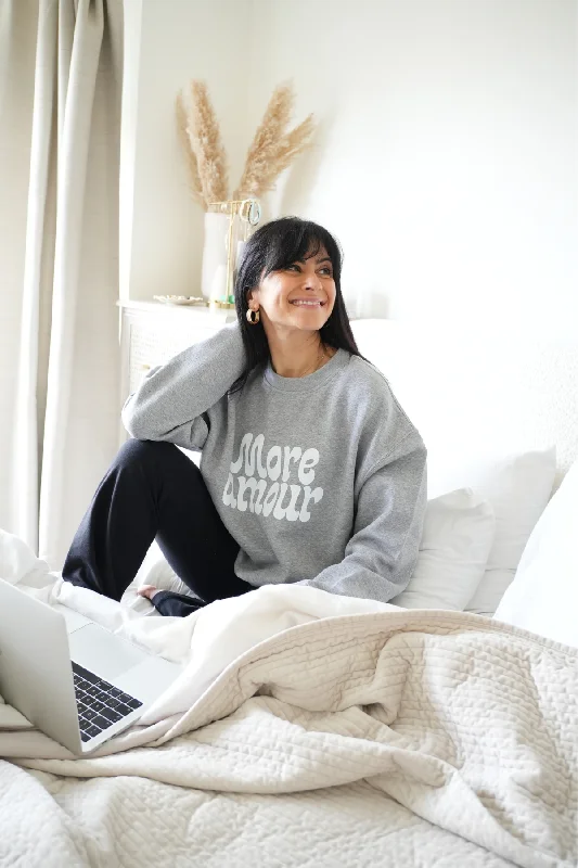 Grey Marl More Amour Sweatshirt Hoodie with Hood Adjustable Protection