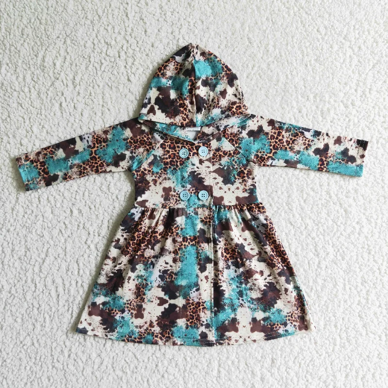 GT0027 Blue Brown Cow Print Hoodies Girls Long Sleeve Dresses Hoodie with Hem Fringe Bohemian Relaxed GT0027 Blue Brown Cow Print Hoodies Girls Long Sleeve Dresses Hoodie with Hem Fringe Bohemian Relaxed