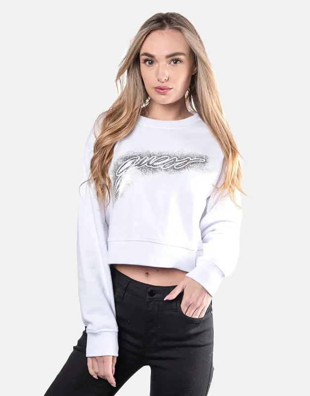 Guess Logo Crop Pullover Sweatshirt Hoodie with Contrast Stitching Detailed Premium