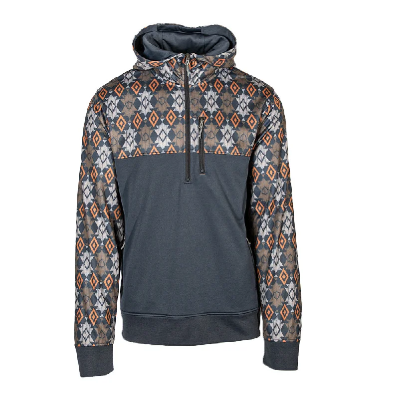Half Zip Performance Hoodie | Chevron Cowboy Hoodie with Distressed Vintage Worn