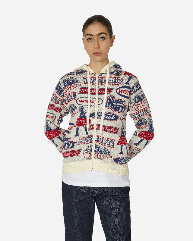 Fantastic Box Jacquard Hoodie Dirty White Hoodie with Slit Hem Functional Movement