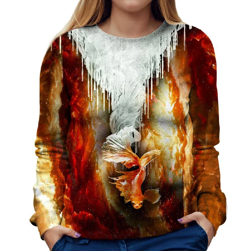 Icey Koi Fish Womens Sweatshirt Hoodie with Ribbed Cuffs Snug Fit Comfort