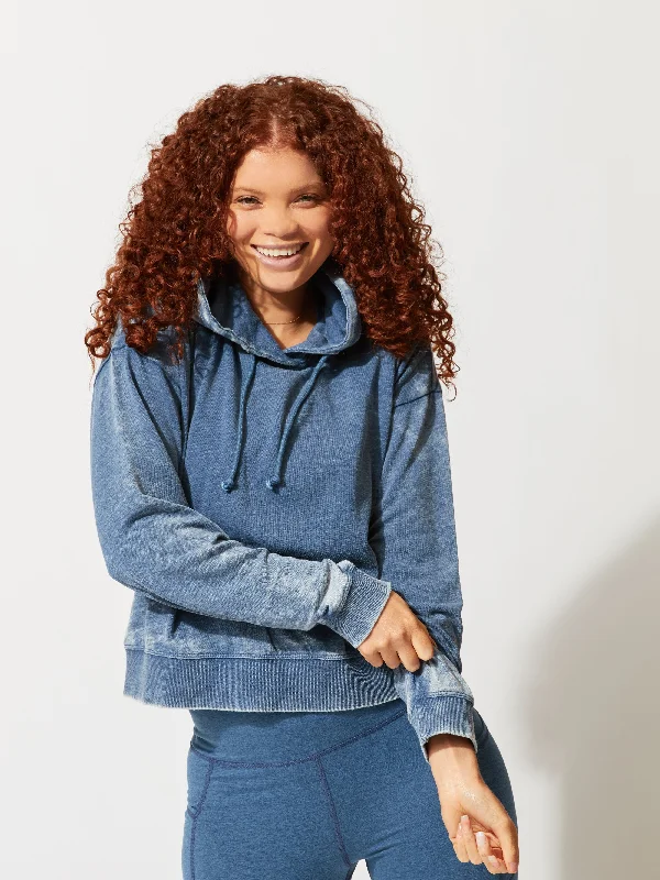 Isleen Burnout Hoodie Hoodie with Button Placket Classic Preppy