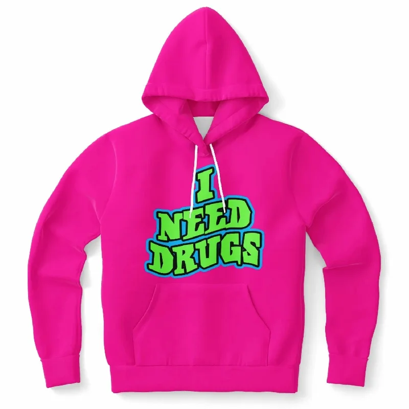 Necro - I Need Drugs - Pink Hoodie Hoodie with V-Neck Classic Versatile