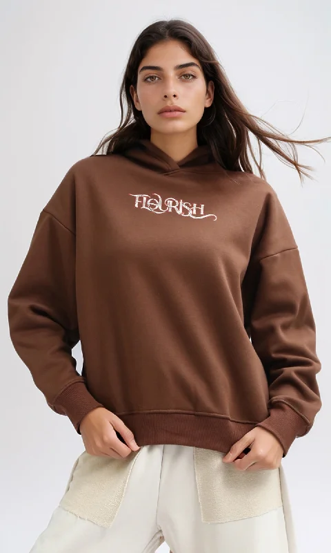 O201121 Printed '' Flourish'' Slip On Casual Hoodie - Brown Hoodie with Elastic Cuffs Stretchable Comfortable O201121 Printed '' Flourish'' Slip On Casual Hoodie - Brown Hoodie with Elastic Cuffs Stretchable Comfortable