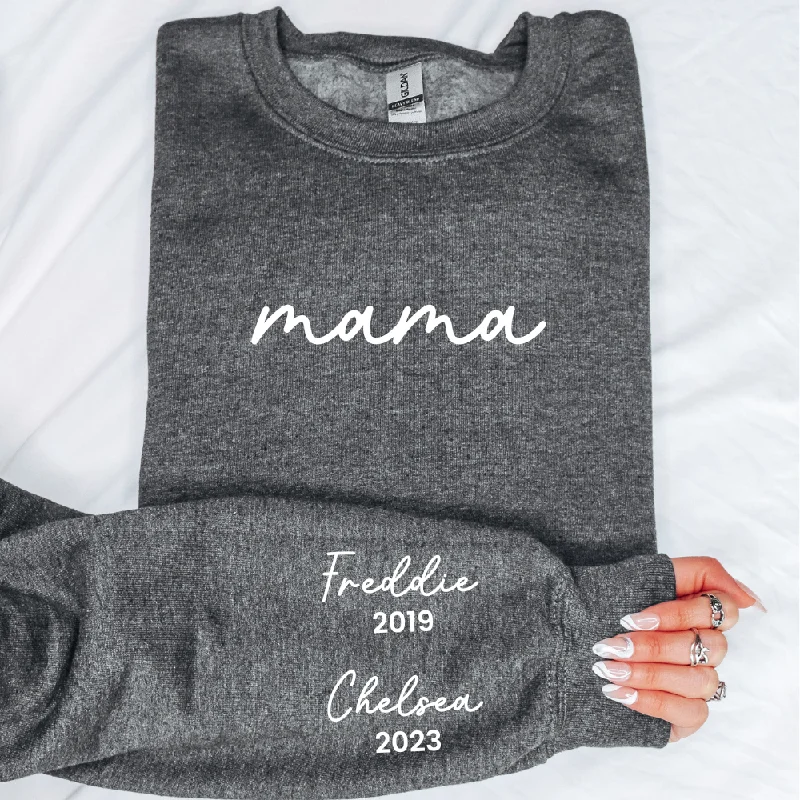 On My Sleeve Personalised Mama Sweatshirt Hoodie with Crew Neck Simple Timeless